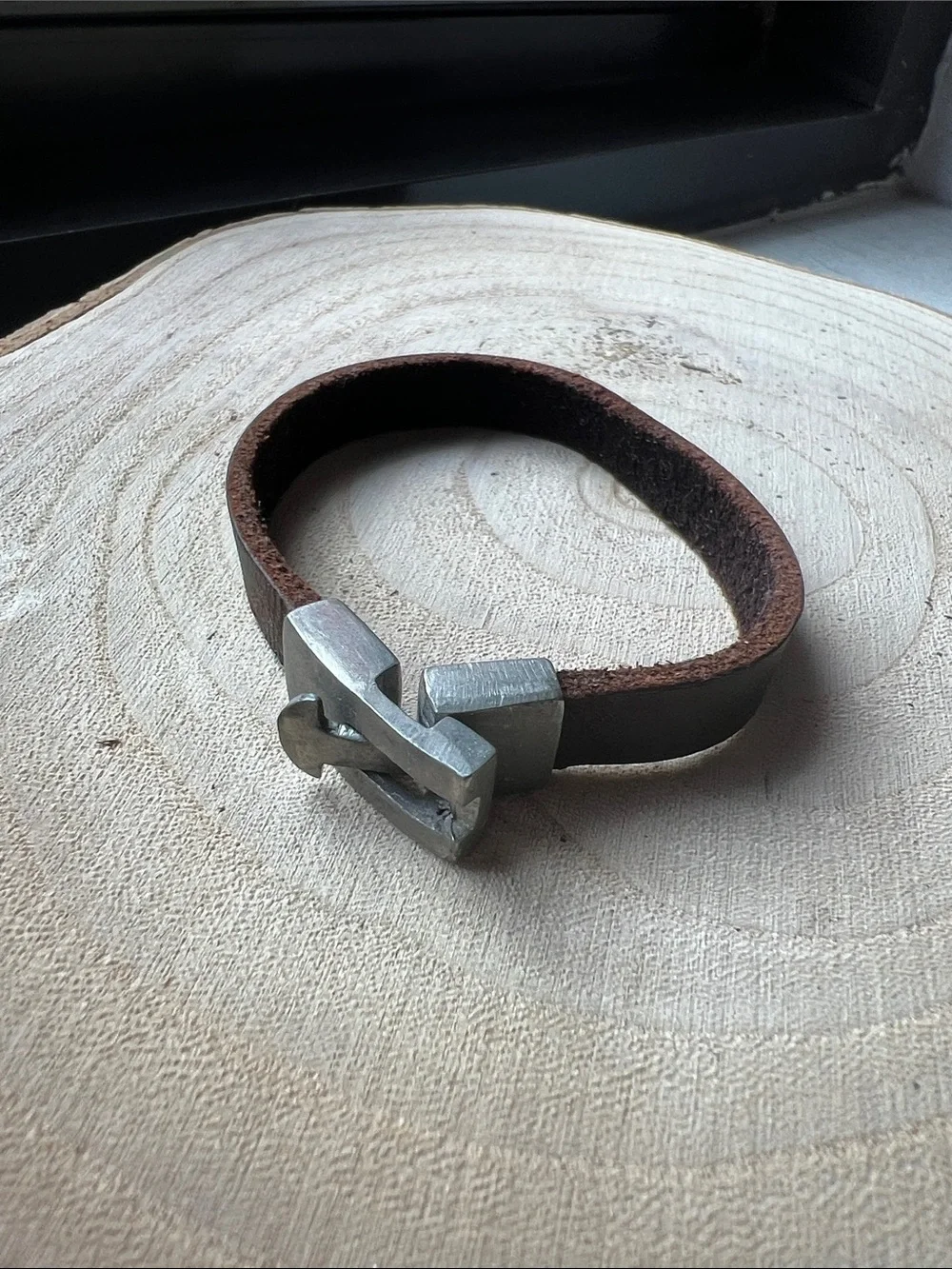 Men's Brown Leather Bracelet with Silver Metal Clasp